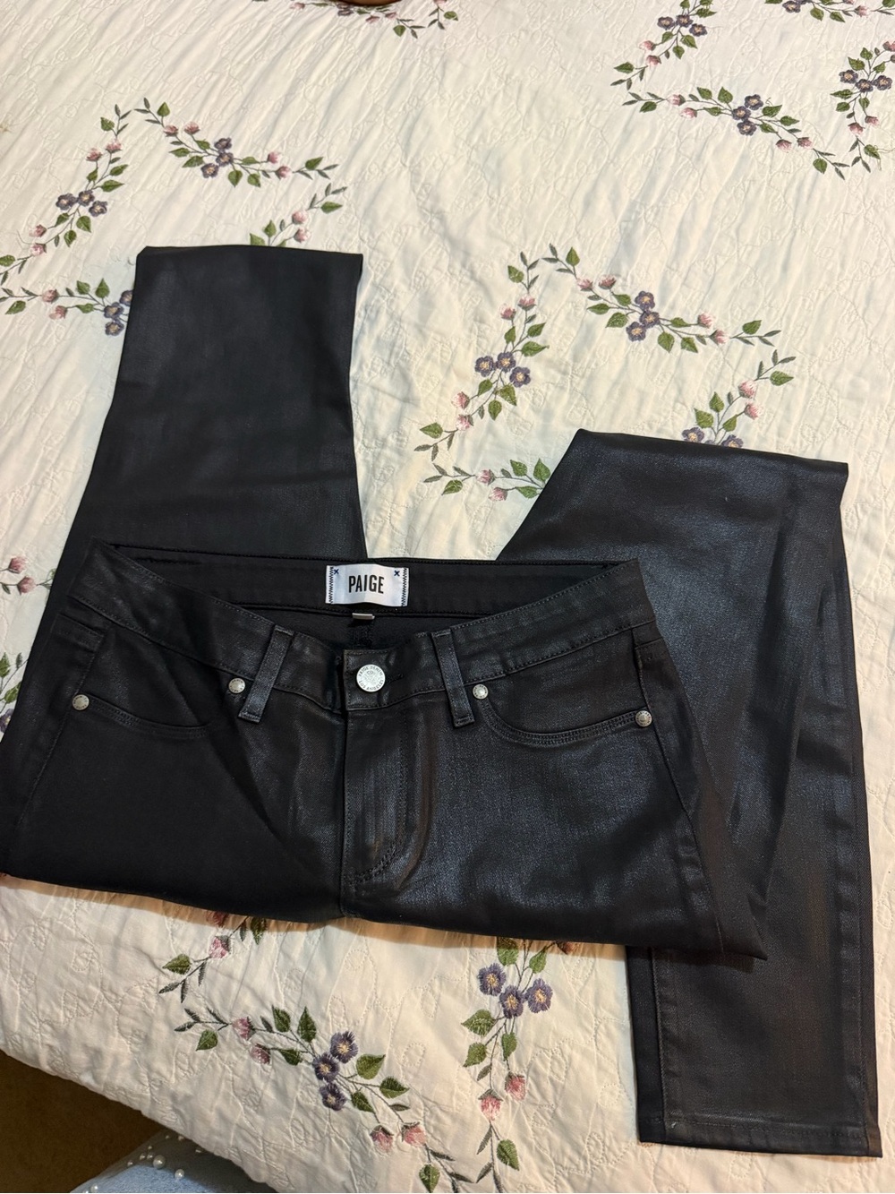 PAIGE Black Coated Skinny Jeggings